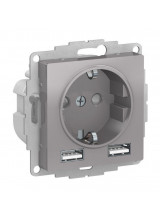 AtlasDesign Алюминий Розетка 16А c 2 USB A+A, 5В/2,4А, 2х5В/1,2А