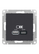 AtlasDesign Карбон USB Розетка A+С, 5В/2,4А, 2х5В/1,2 А