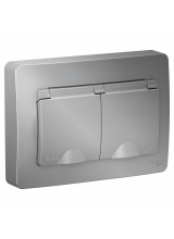 BLANCA С/У IP44 РОЗЕТКА двойная с заземл.со шторк.,с крышками,16А,250В, АЛЮМИНИЙ